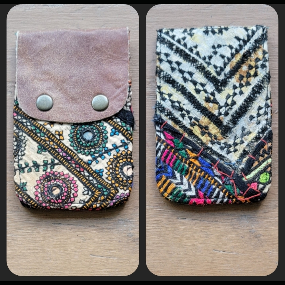 🫡🧀 Free People Boho Embroidered Repurposed vtg banjara hippie Wallet card case